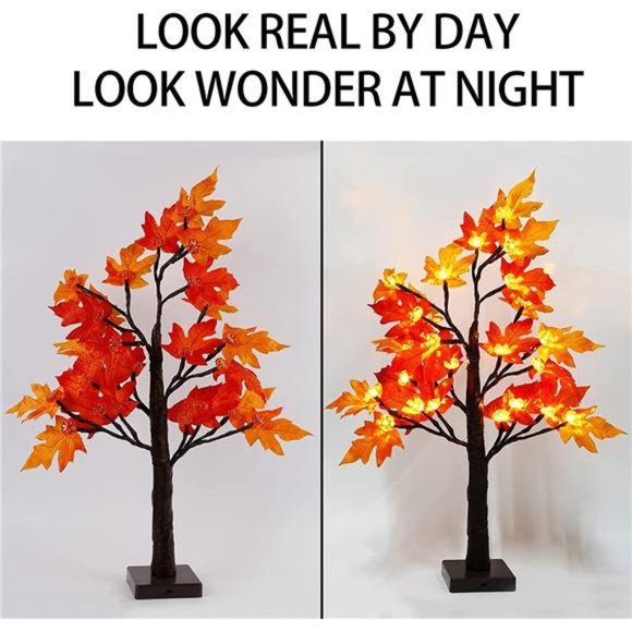 22 Inch Thanksgiving Artificial Maple Tree with Pumpkin LED Lights and Timer - Picture 6 of 7